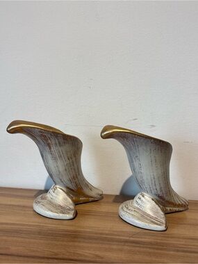 Pair of White and Gold Sculptural Accent Vases